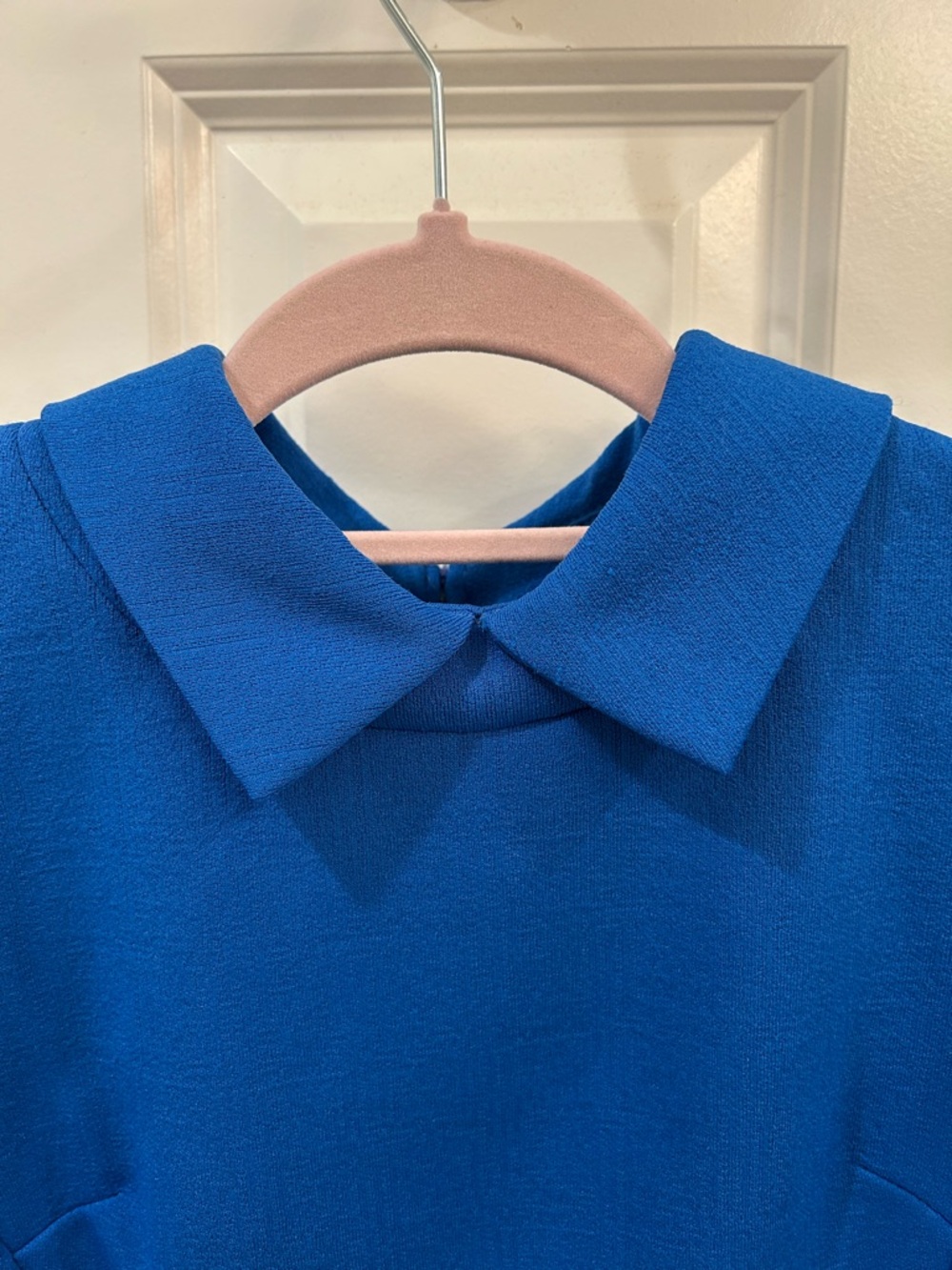 60s Vintage Textured Blue Mini Dress  Flight Attendant Mod Peter Pan Collar S - Picture 4 of 10